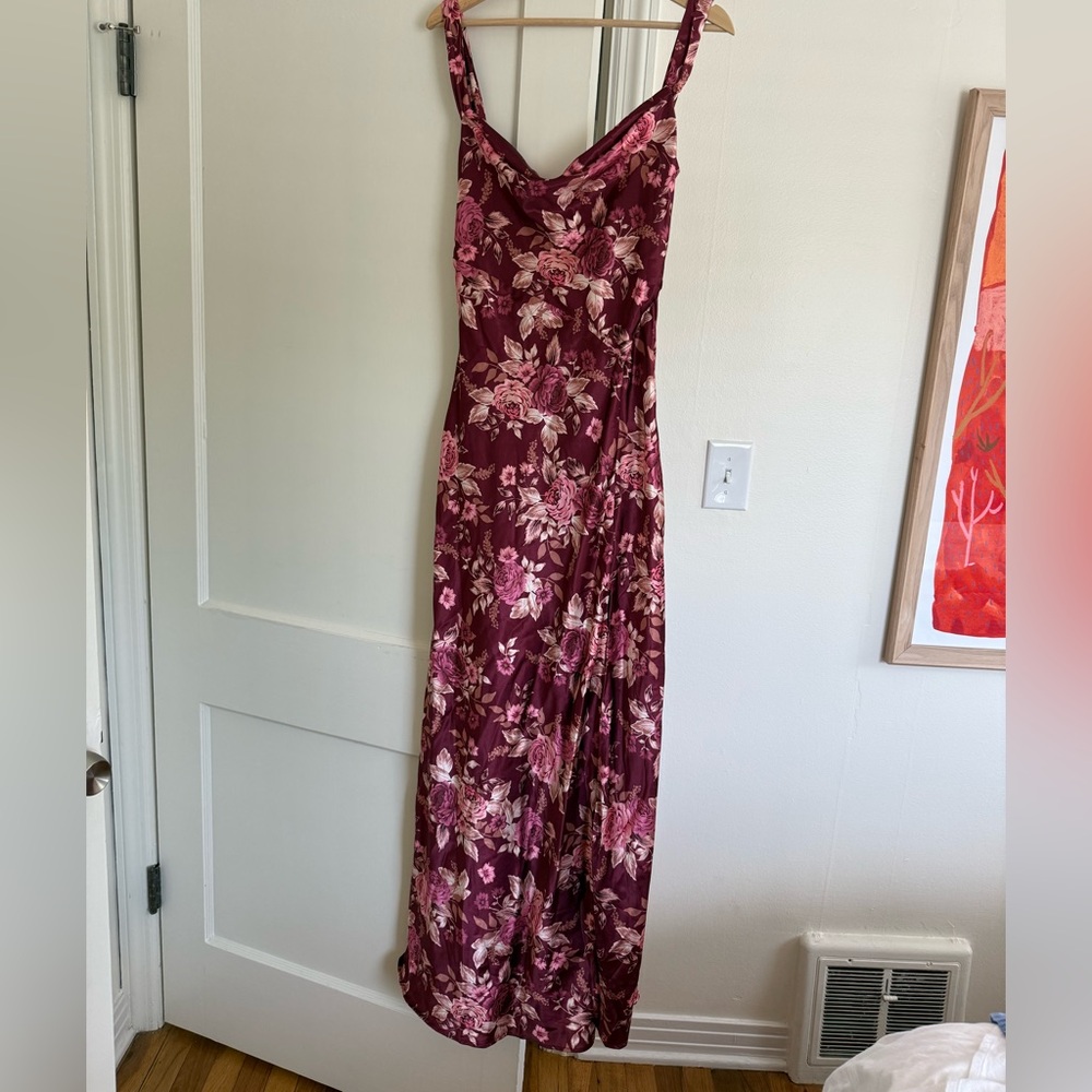 Vici Berry Pink Floral Satin Slip Maxi Dress-Never Worn - Picture 3 of 6